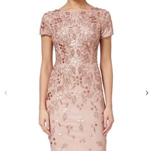 Adrianna Papell Beaded Rose Gold Dress - Size 16